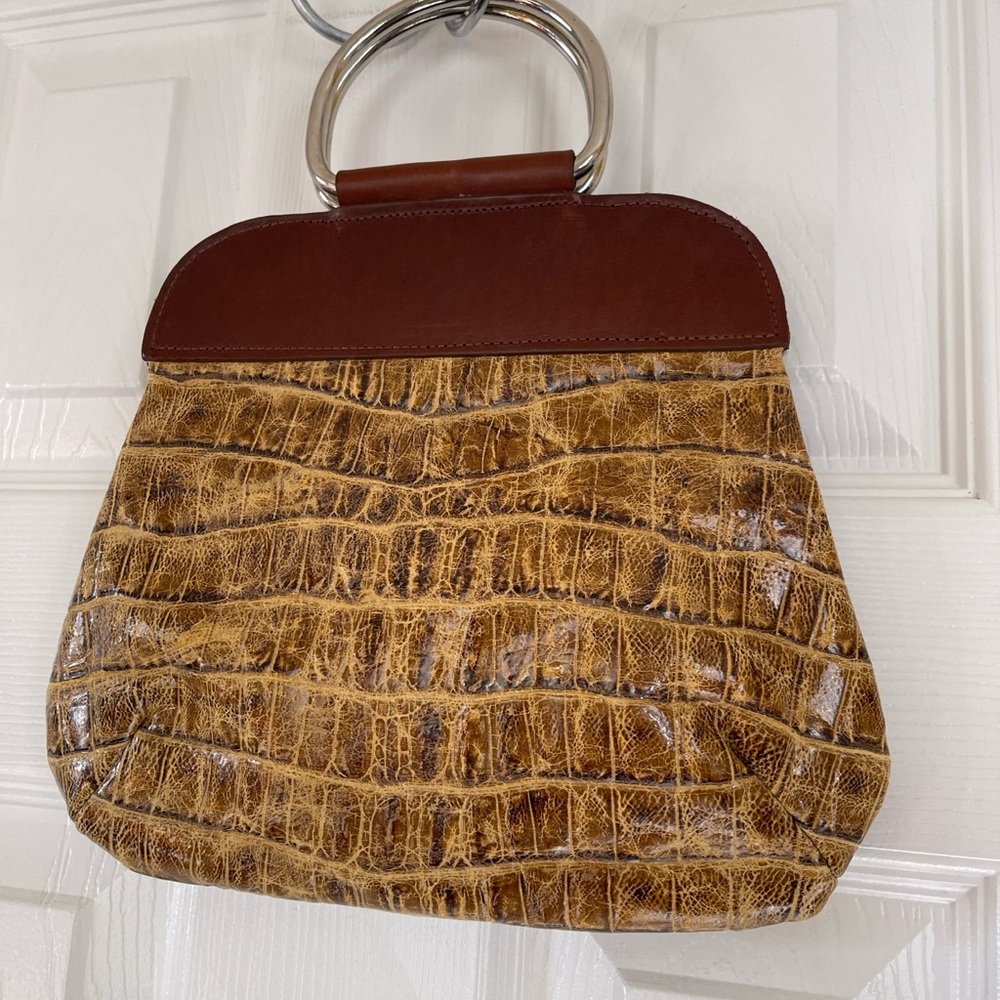 Chic Brown Crocodile Pattern Hand Bag - image 2